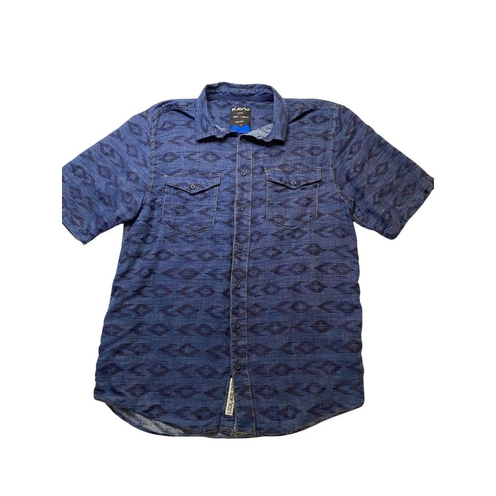 Vintage Kavu Short Sleeve Button Up Shirt Men's XL Blue Klear Above Visibility U